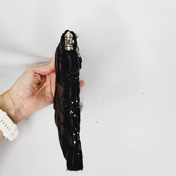 Steve Madden Small Black Satin & Glitter Clutch Purse - Picture 5 of 13